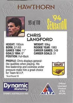 1994 AFL Sensation #95 Chris Langford Back